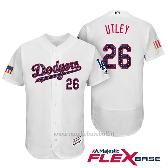 Maglia Baseball Uomo Los Angeles Dodgers 2017 Estrellas y Rayas Chase Utley Bianco Flex Base